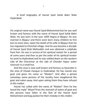 A Brief Biography Of Hazrat Syed Mohammed Hyderabad
