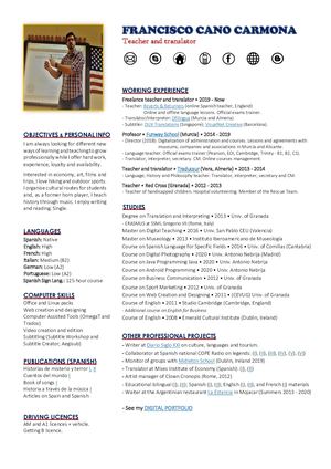 Cv Teacher And Translator
