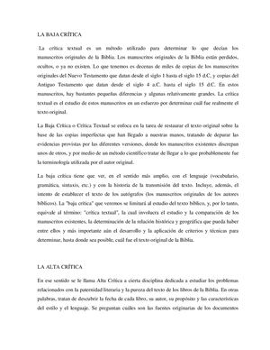 La Baja Y La Alta Crítica