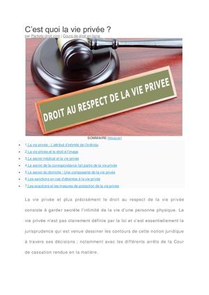 Qu'est ce qu'une vie privée