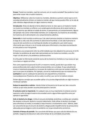 Ensayo transtornos mentales