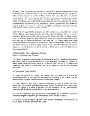 1835 Declaración De Independencia De Texas
