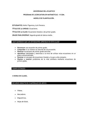 Planificacion Ecuaciones Lineales