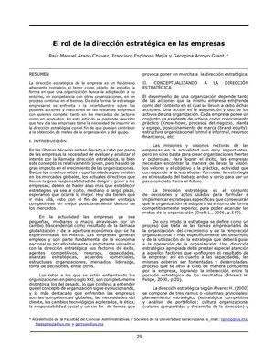 El Rol De La Dirección Estratégica En La Empresa