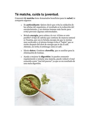 Té Matcha, Cuida Tu Juventud