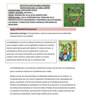 Actividades Cívica, Octavo, Semana 6, III Parcial