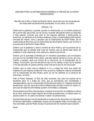 ORACIÓN PARA LA ESTABILIDAD ECONÓMICA A TRAVÉS DE LA DIVINA MISERICORDIA