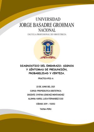 Diagnostico Del Embarazo; Signosy Síntomas De Presunción, Probabilidad Y Certeza
