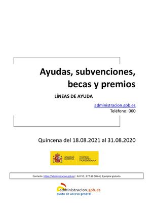 AYUDAS, SUBVENCIONES, BECAS Y PREMIOS. QUINCENA DEL 18 AL 31 DE AGOSTO DE 2021