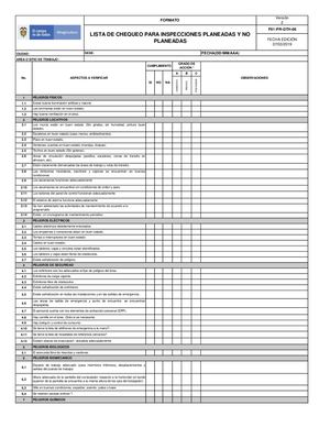 Formato Lista De Chequeo Para Inspecciones Planeadas Y No Planeadas V2