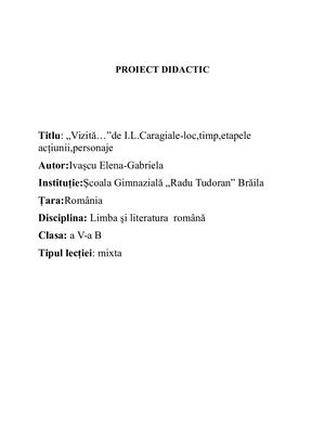 Proiect Didactic Vizita ,Cls A V A