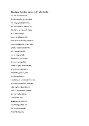 Báseň Pre šKolníka, Upratovačky A Kuchárky