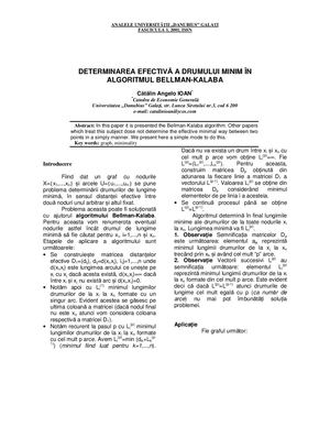 Determinarea Efectiva A Drumului Minim In Algoritmul Bellman Kalaba