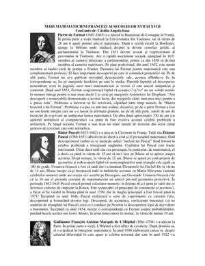 Mari Matematicieni Francezi Ai Secolelor XVII Si XVIII