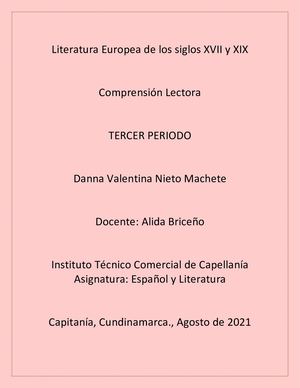 Literatura Europea De Los Siglos Xvii Y Xix Las Preciosas Ridiculas Moliere Danna Valentina Nieto Machete Español 1102