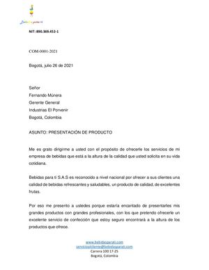 1 CARTA OFRECIENDO EL PORTAFOLIO DE PRODUCTOS