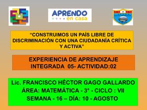 Ppt Mat 3° Estadistica Organizamos Datos Sobre La Discriminación Exp 05 Actv 2