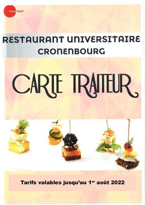 Carte traiteur - Resto U' Cronenbourg (2021)
