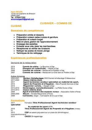 Kevin MEYER Cv 2021  Cv A Jour