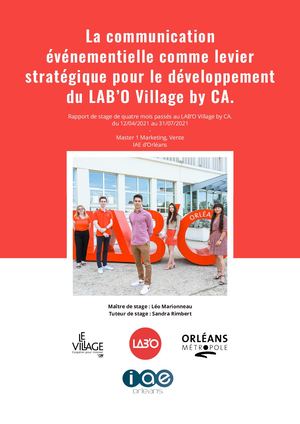 Rapport de Stage LAB'O VILLAGE BY CA  - M1 MARKETING VENTE - IAE Orléans