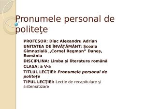 Pronumele Personal De Politeţe Ppt