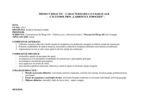 Proiect Didactic Caracterizarea Lui Harapalb