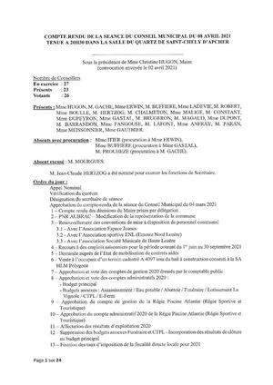 Compte Rendu Du Conseil Municipal Saint Chély D'apcher Du 08 Avril 2021