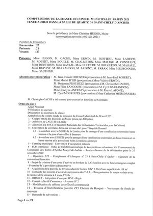 Compte Rendu Du Conseil Municipal Du 09 Juin 2021