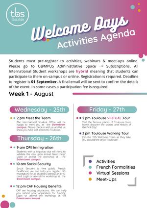 International Student: Welcome Days Agenda