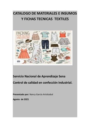 Catalogo De Materiales E Insumos Y Fichas Tecnicas Textiles