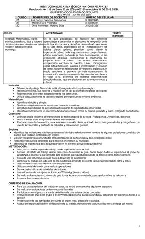 Formato Guias Primaria Urbana Segundo Mayo Y Junio