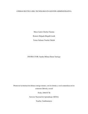 Código De Ética Del Tecnólogo En Gestión Administrativa