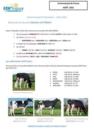 Communiqué D'indexation GEN'FRANCE Août 2021