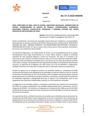 2020 05 29 Circ 098 Protocolo Bioseguridad Sena Nal