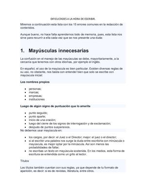 Dificultades A La Hora De Escribir