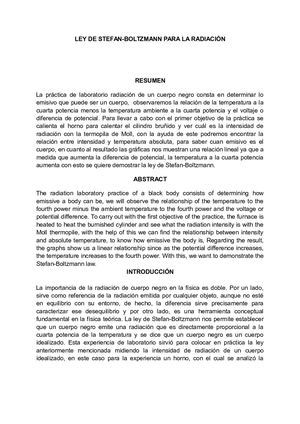 LEY DE STEFAN-BOLTZMANN PARA LA RADIACIÓN