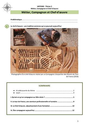 Thème 3 Métier, Compagnon, Chef D'oeuvre