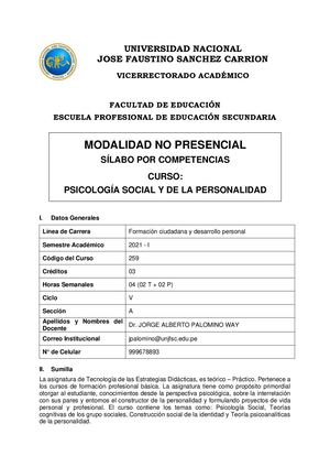 Silabo Psicología Social 2021 I