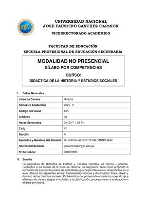 Silabo Didáctica De Historia Y Estudios Sociales
