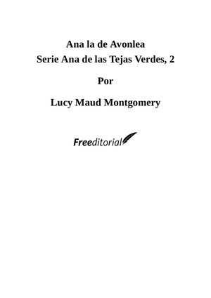 Ana La De Avonlea Lucy Maud Montgomery