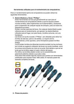 Herramientas utilizadas para el mantenimiento de computadoras