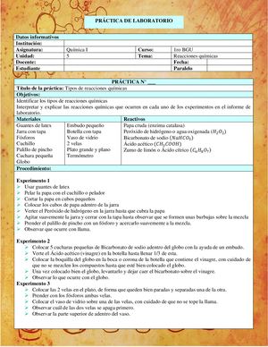 Práctica De Lab Tipos De Reacciones