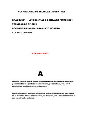 Vocabulario De Técnicas De Oficinas