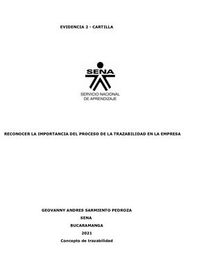 CARTILLA RECONOCER LA IMPORTANCIA DEL PROCESO DE TRAZABILIDAD EN LA EMPRESA