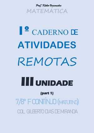 1º CADERNO 78º ANO F Com Capa MATEMATICA III UNIDADE PARTE I PROF KLEBER