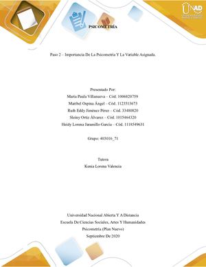 Paso 2 –E Importancia De La Psicometría Y La Variable Asignada