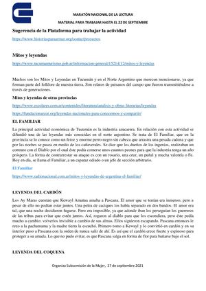 Material De Lectura, Para Actividades De La Maratón De La Lectura