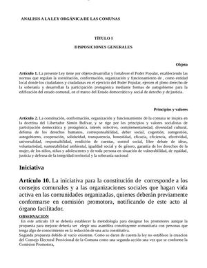 Sin Título 1 Analisis A La Ley Orgánica De Las Comunas