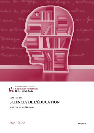 Brochure Sciences de l'éducation Master 1 en présentiel 2021 /2022