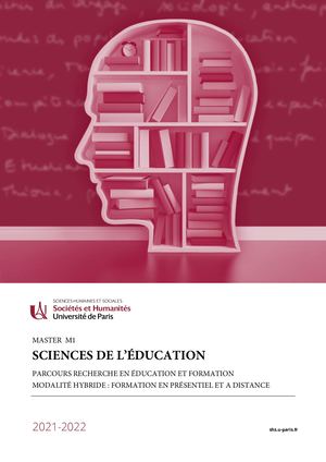 Brochure  Sciences de l'Education Master 1  Parcours Recherche en éducation et formation, à Distance et en présentiel 2021/ 2022